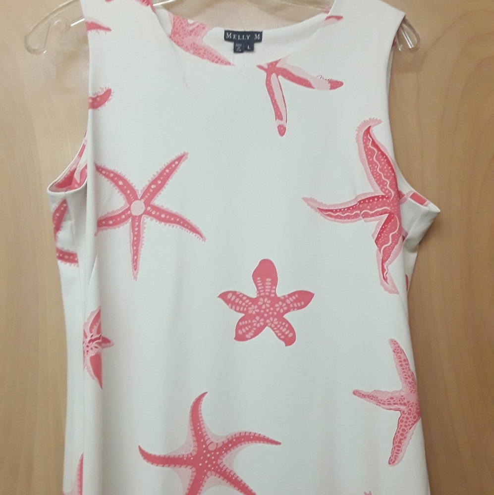 Pink White Starfish Dress Mally M NWT L Boho Beach